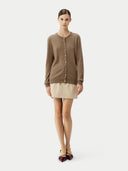 Women’s Round Neck Button Cashmere Cardigan Tan | GOBI UK