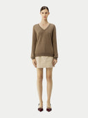 Women’s Basic V-Neck Cashmere Jumper Taupe | GOBI UK