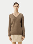 Women’s Basic V-Neck Cashmere Jumper Taupe | GOBI UK