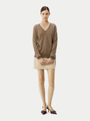 Women’s Basic V-Neck Cashmere Jumper Taupe | GOBI UK