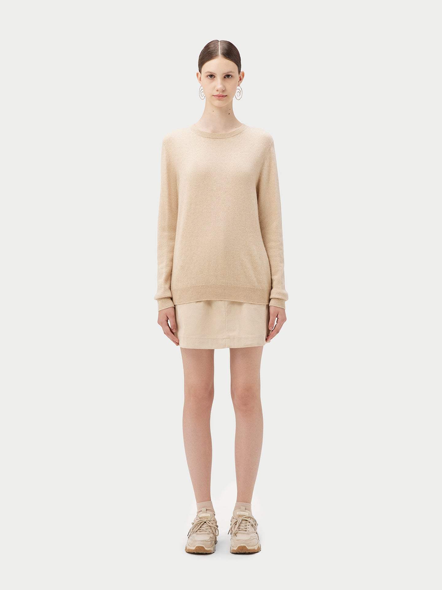 Women's Organic Crew Neck Jumper Sweater Beige - Gobi Cashmere