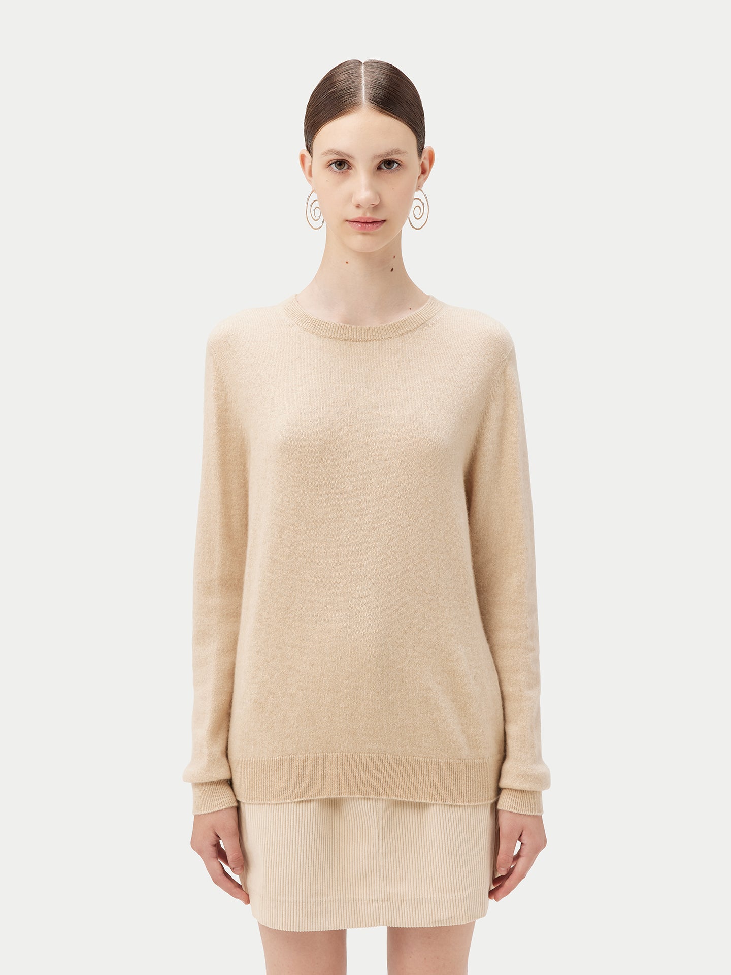 Women's Organic Crew Neck Jumper Sweater Beige - Gobi Cashmere