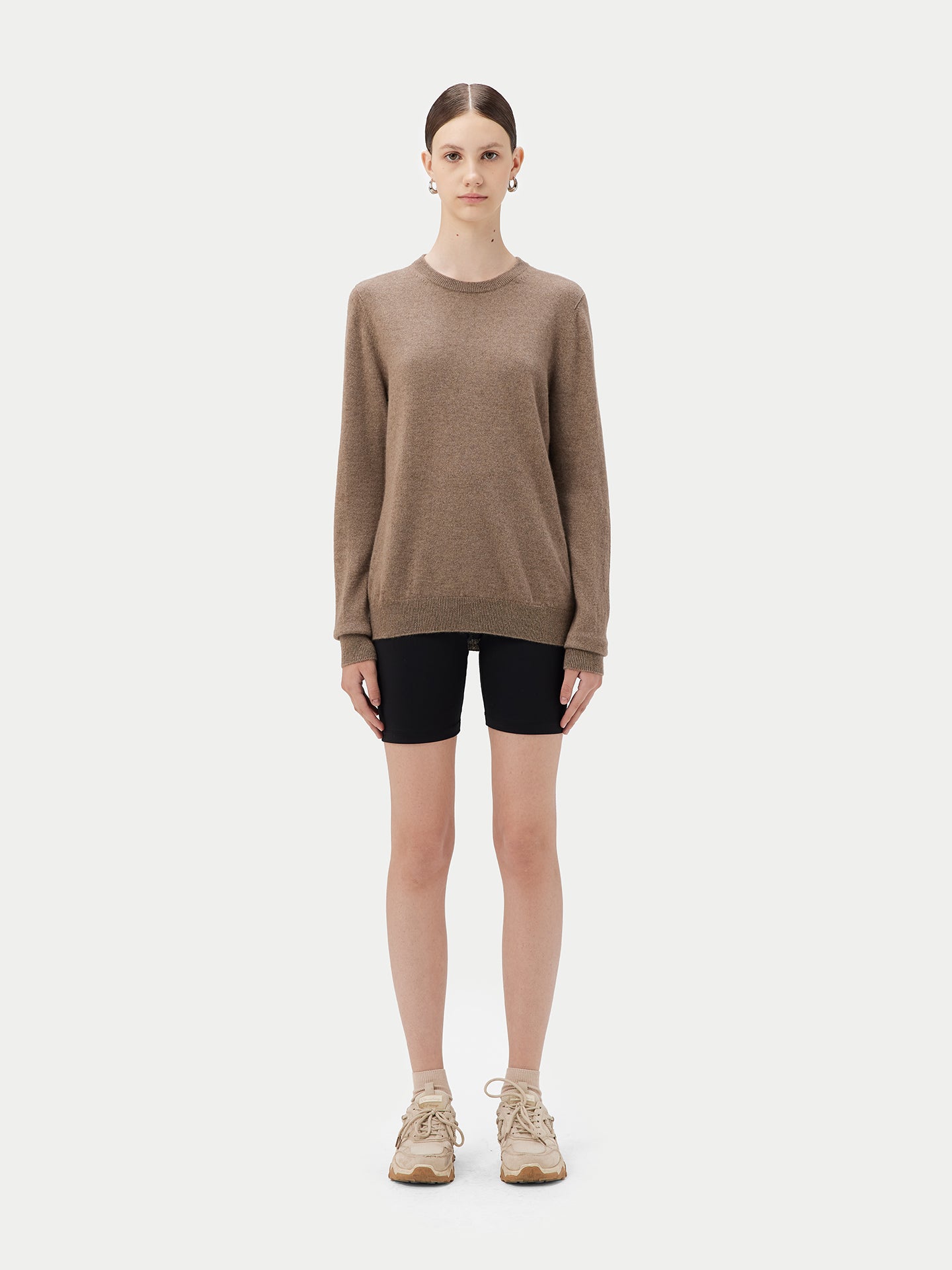 Women's Cashmere Crew Neck Sweater Taupe - Gobi Cashmere