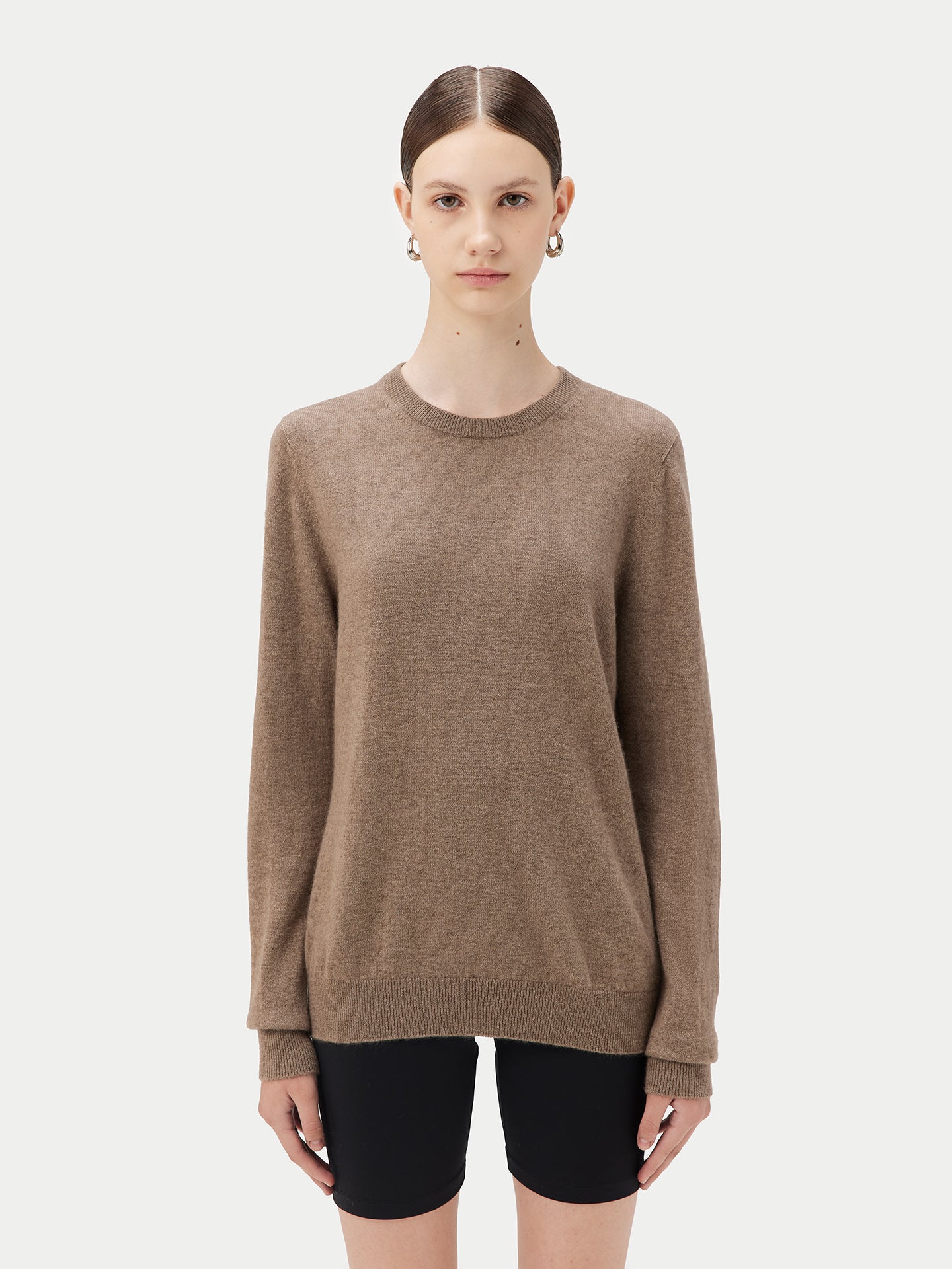 Women's Cashmere Crew Neck Sweater Taupe - Gobi Cashmere