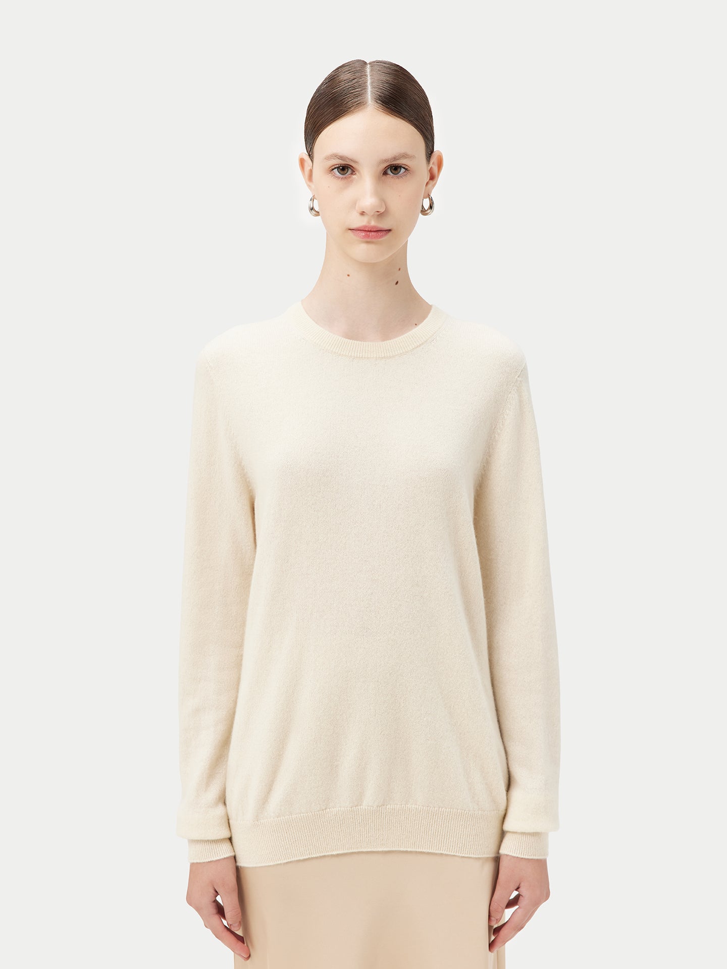 Women's Cashmere Basic Crew Neck Sweater White - Gobi Cashmere