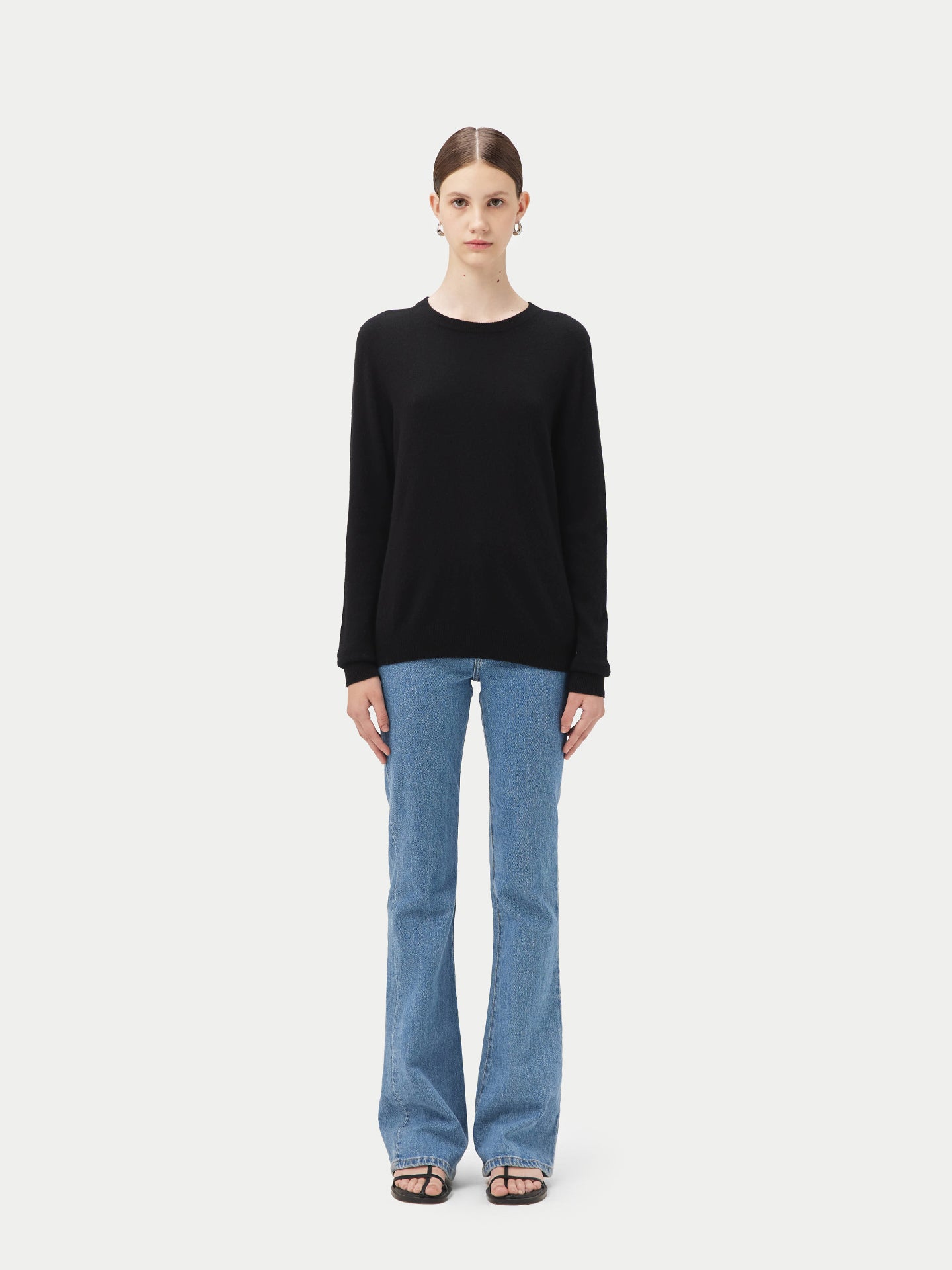 Women's Basic Cashmere Crew Neck Jumper Black - Gobi Cashmere