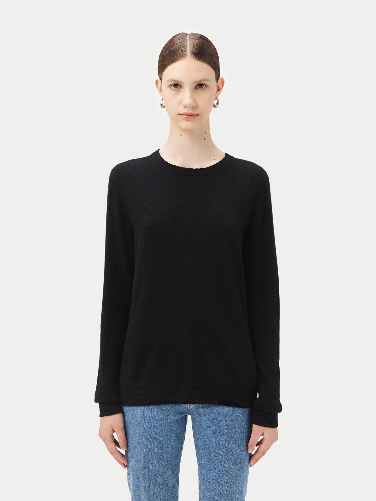 Women's Basic Cashmere Crew Neck Jumper Black - Gobi Cashmere