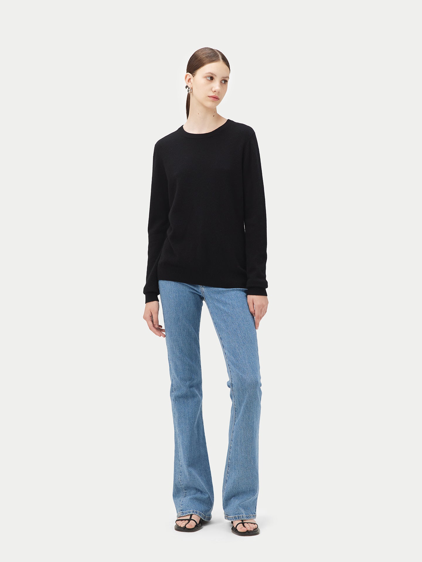 Women's Basic Cashmere Crew Neck Jumper Black - Gobi Cashmere