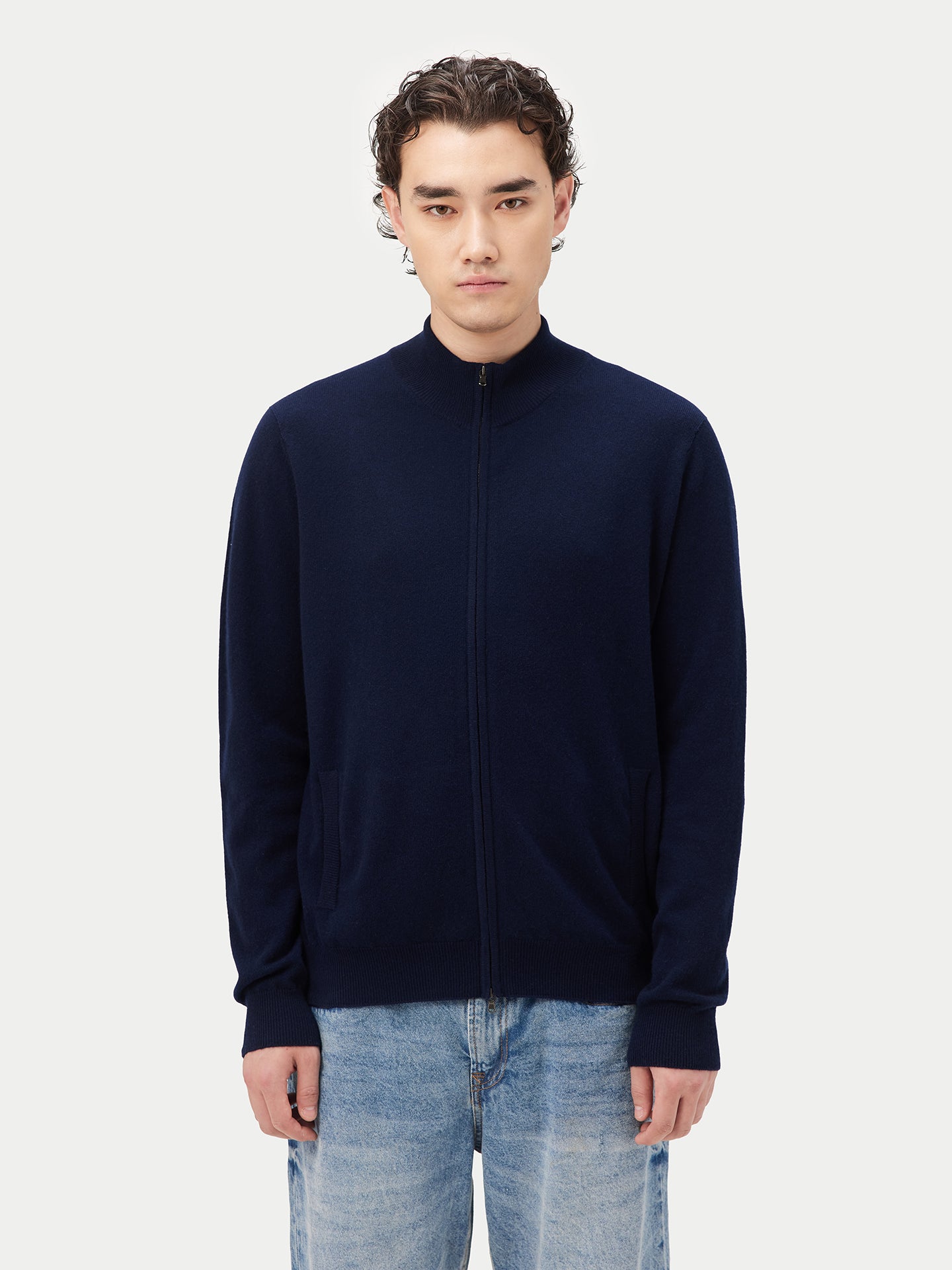 Men's Cashmere Full Zip Cardigan Navy - Gobi Cashmere