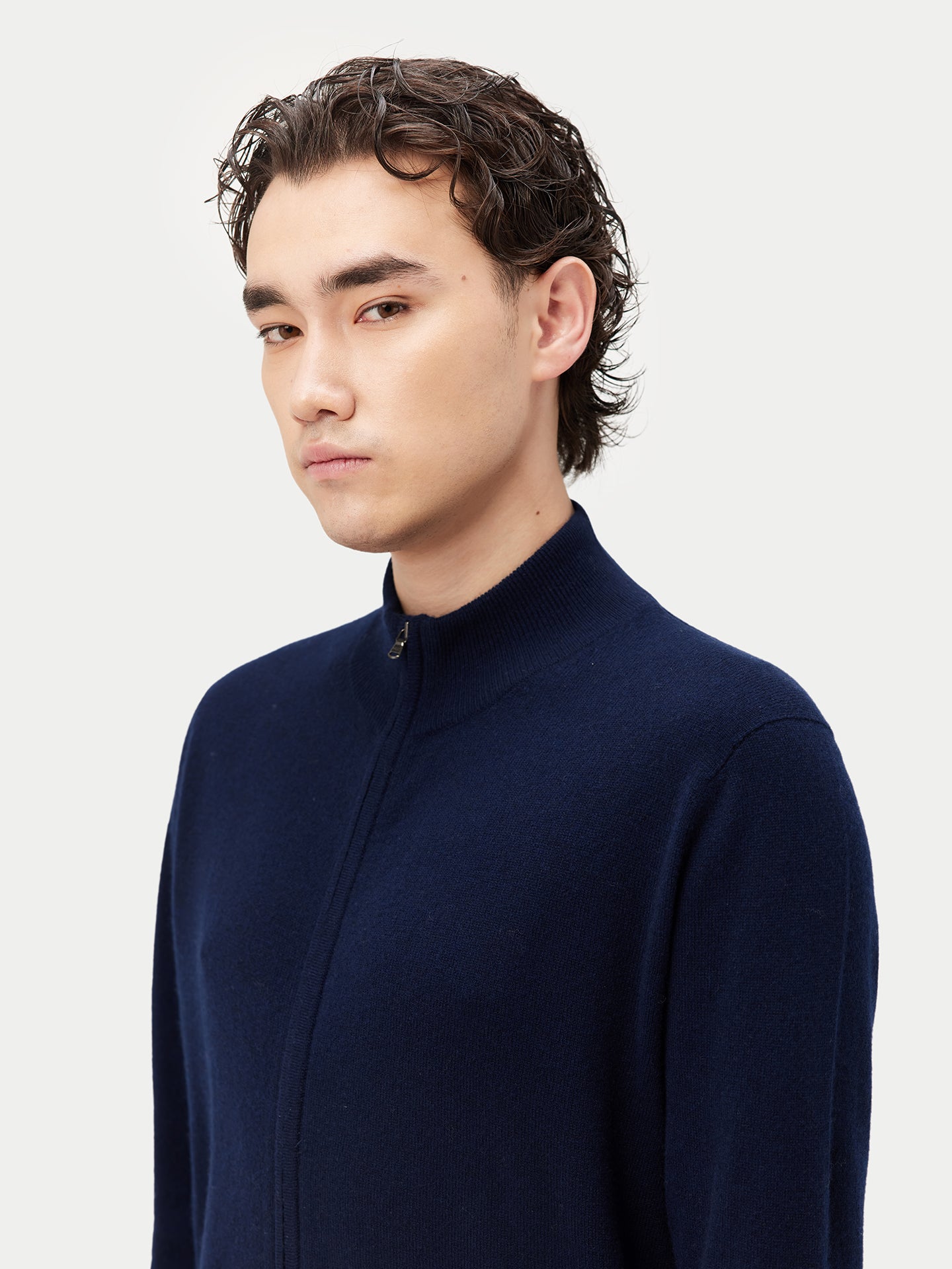 Men's Cashmere Full Zip Cardigan Navy - Gobi Cashmere