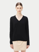 Women’s Basic V-Neck Cashmere Jumper Black | GOBI UK