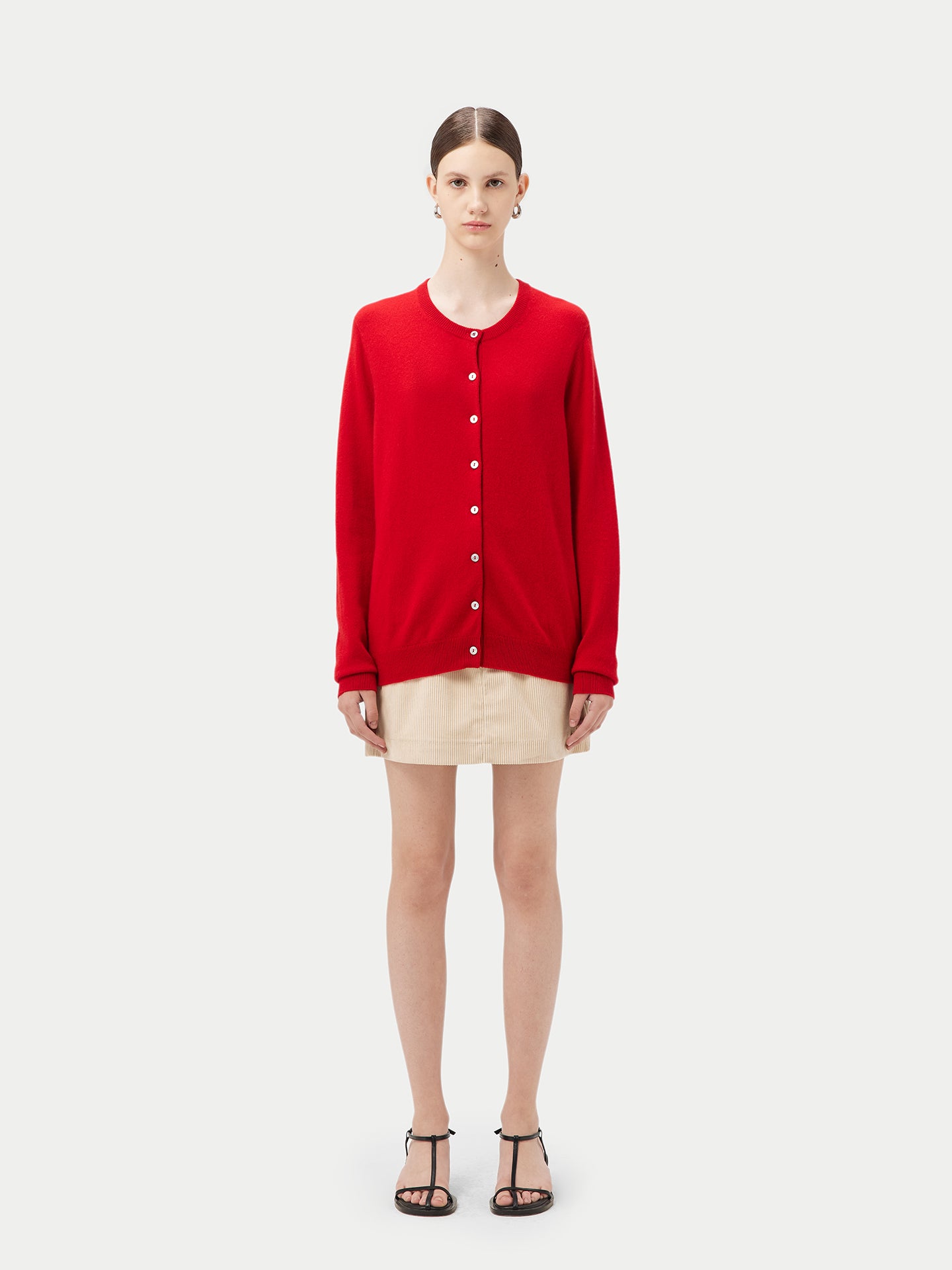 Women's Cashmere Round Neck Cardigan Red - Gobi Cashmere