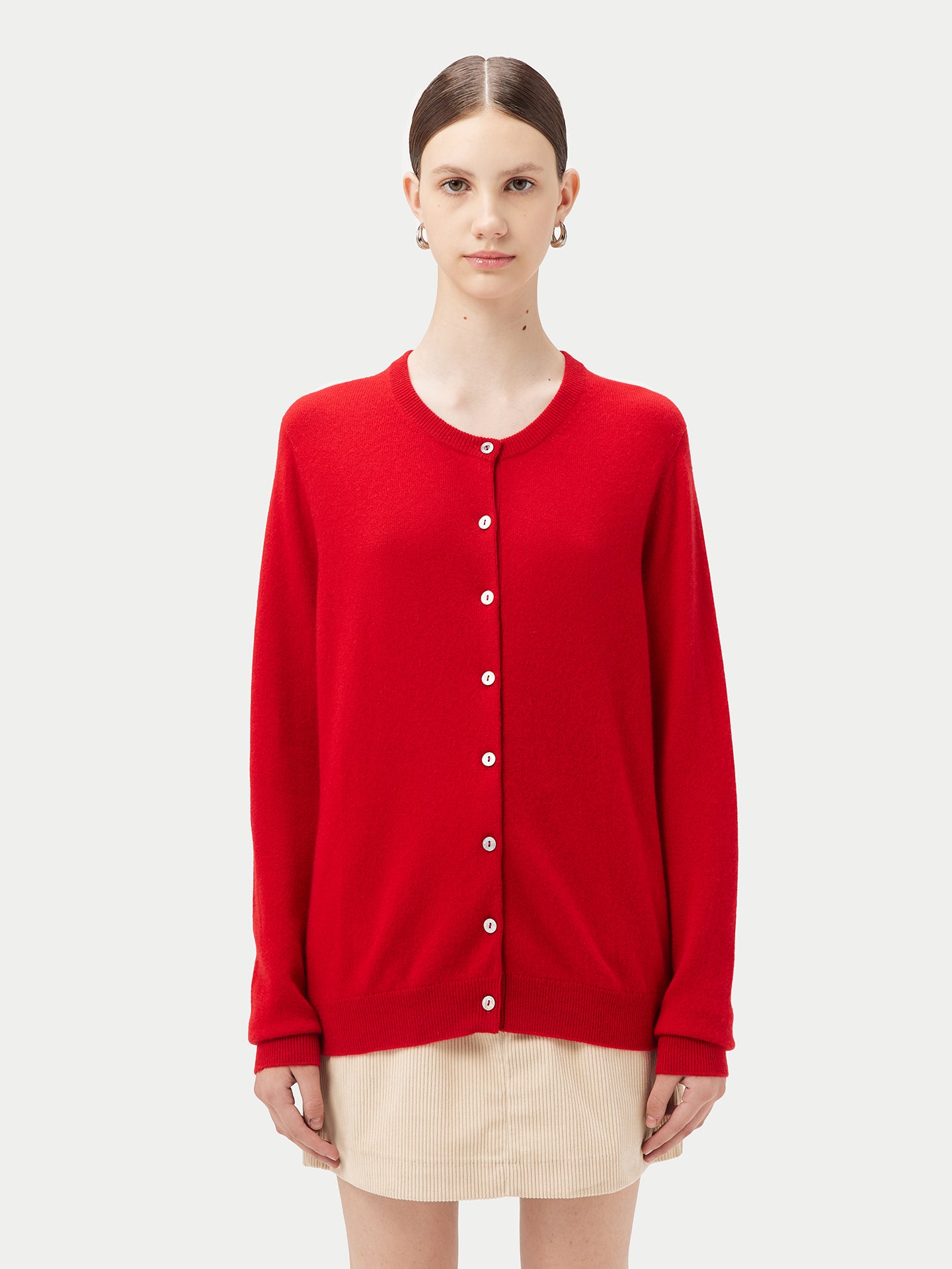 Women's Cashmere Round Neck Cardigan Red - Gobi Cashmere