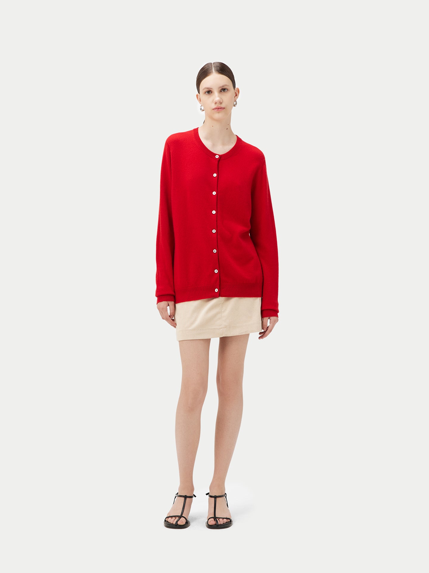 Women's Cashmere Round Neck Cardigan Red - Gobi Cashmere