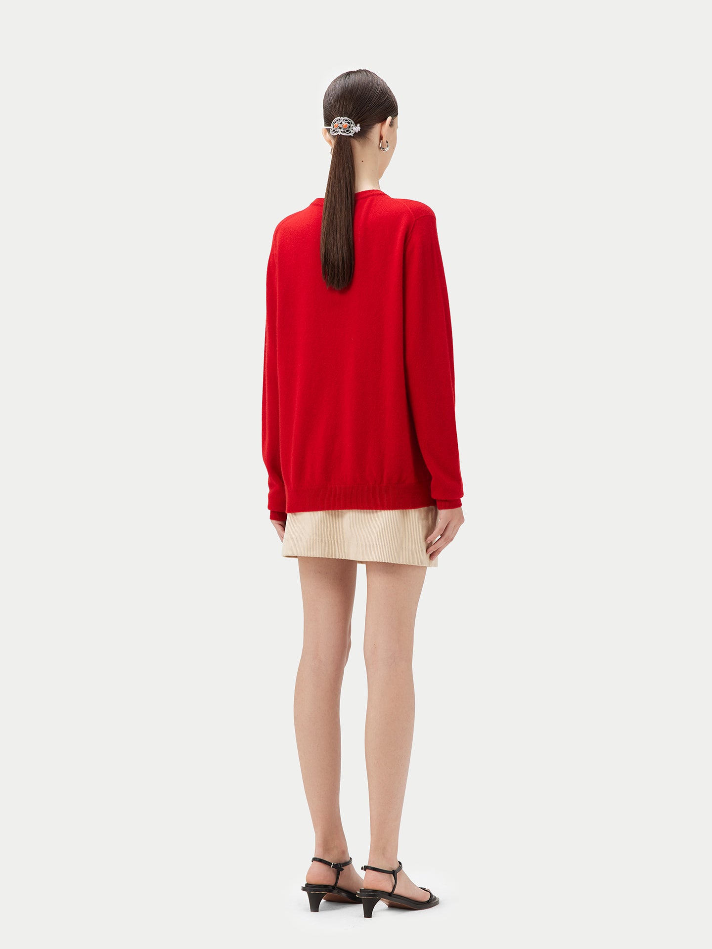 Women's Cashmere Round Neck Cardigan Red - Gobi Cashmere