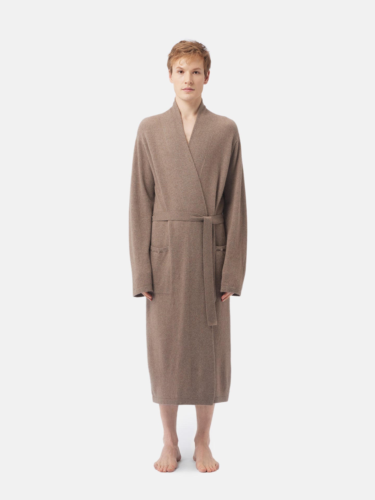 Organic Colour Men's Cashmere Robe Taupe - Gobi Cashmere