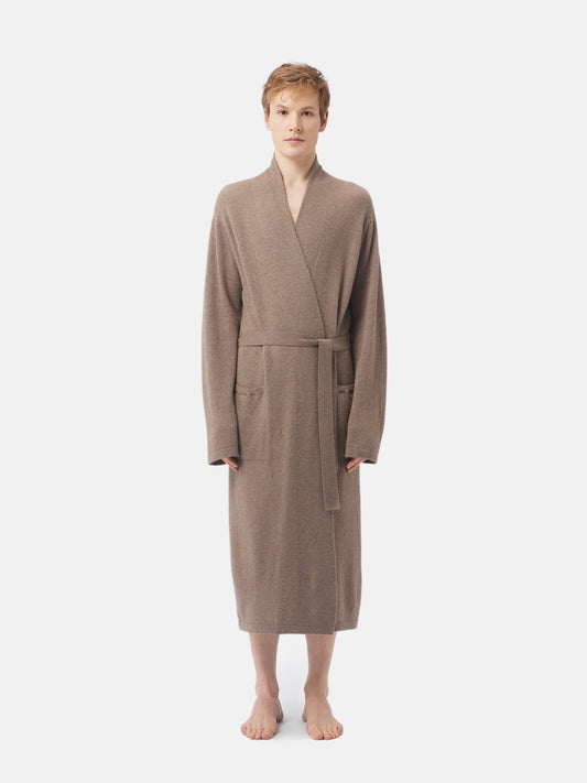 Organic Colour Men's Cashmere Robe Taupe - Gobi Cashmere