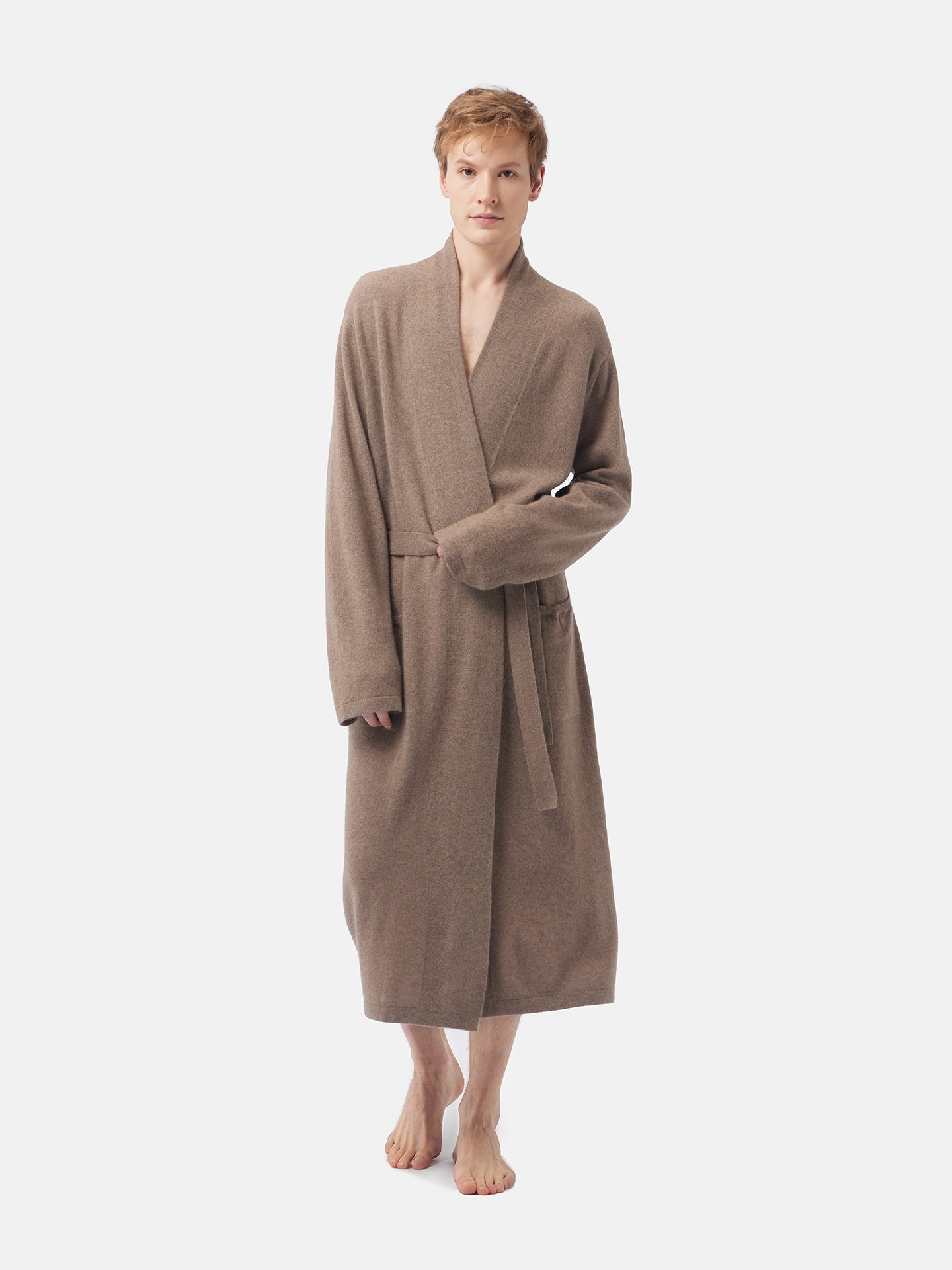 Organic Colour Men's Cashmere Robe Taupe - Gobi Cashmere