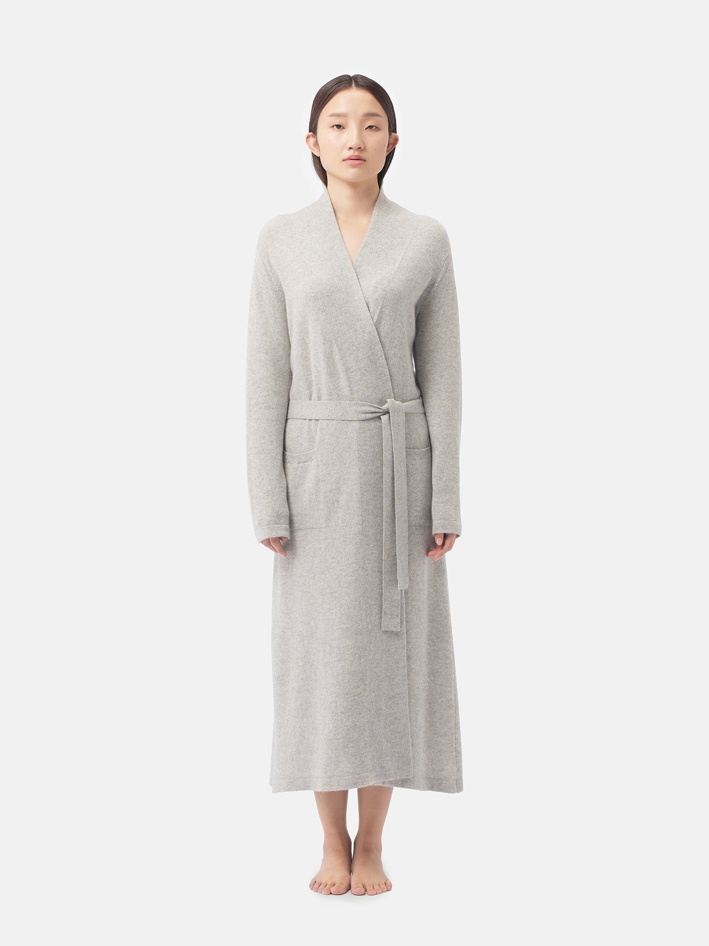 Women's Organic Colour Long Cashmere Robe Grey - Gobi Cashmere