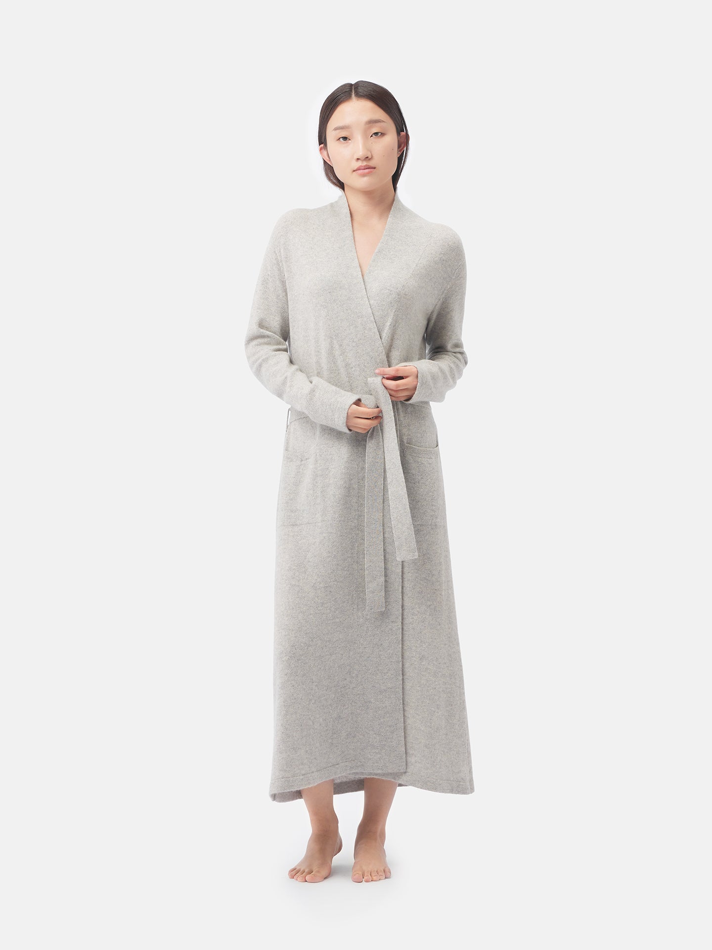 Women's Organic Colour Long Cashmere Robe Grey - Gobi Cashmere
