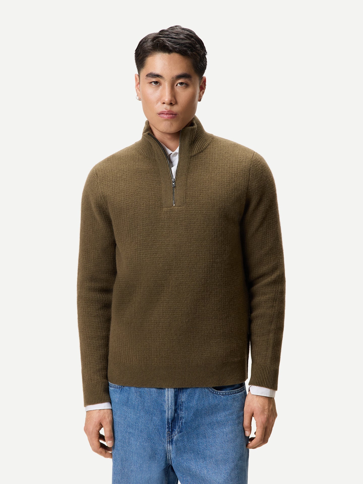 Men's Cashmere Waffle Knit Half-Zip Jumper
