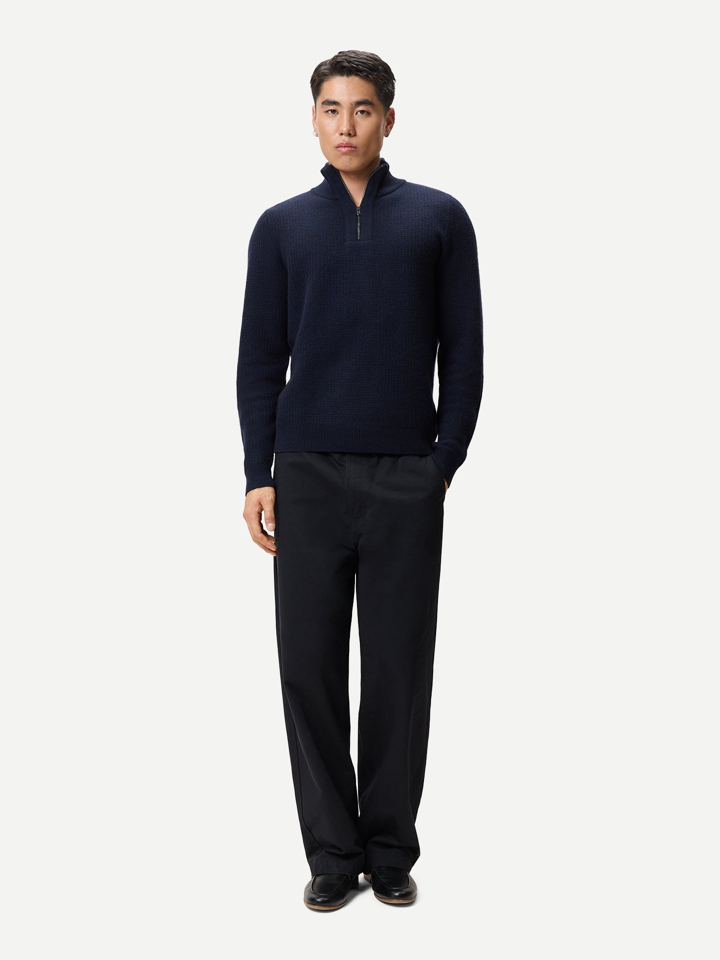 Men's Cashmere Waffle Knit Half-Zip Jumper