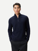 Men's Waffle Knit Cashmere Half-Zip Jumper | GOBI UK #color_navy-blazer