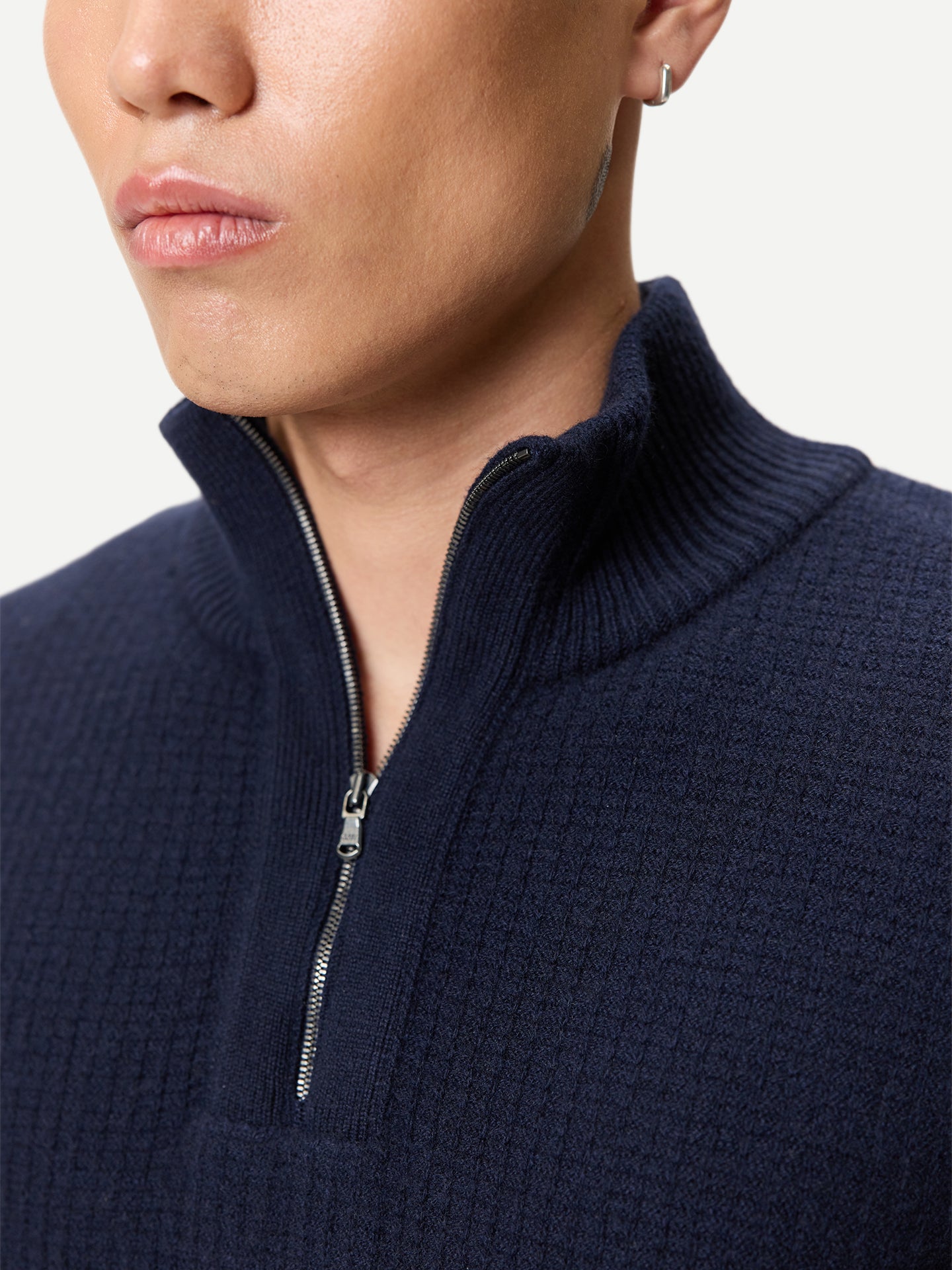 Men's Cashmere Waffle Knit Half-Zip Jumper
