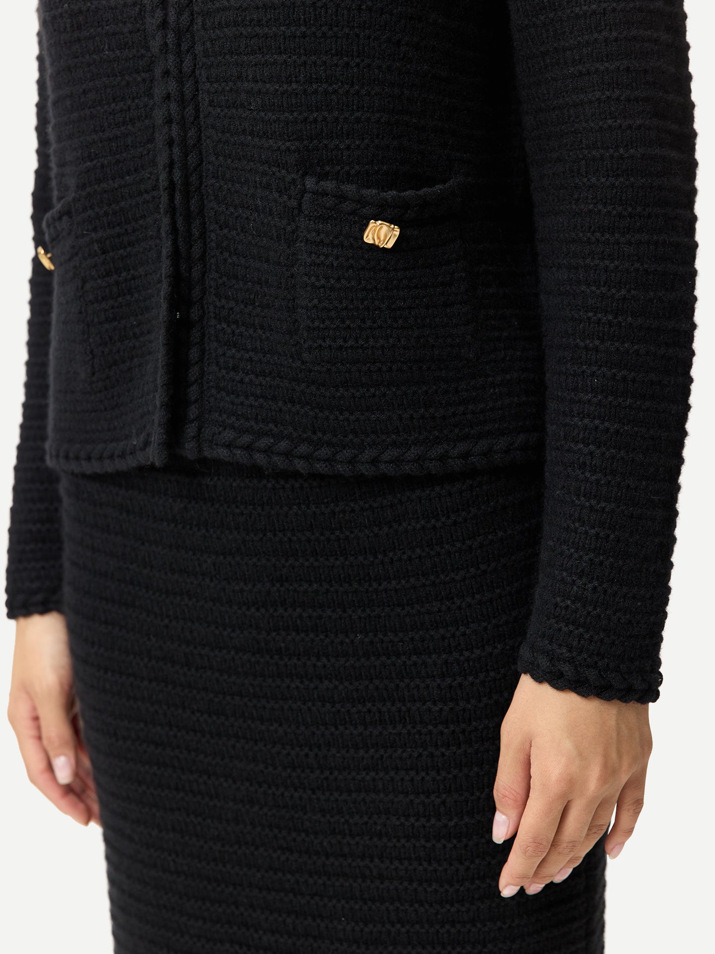 Textured Knit Cashmere Jacket-Style Cardigan