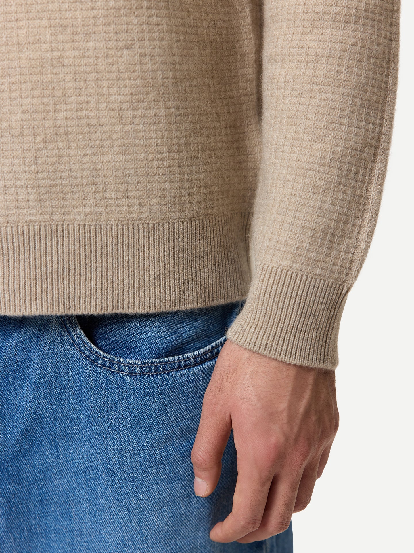 Men's Organic Colour Cashmere Waffle Knit Half-Zip Jumper