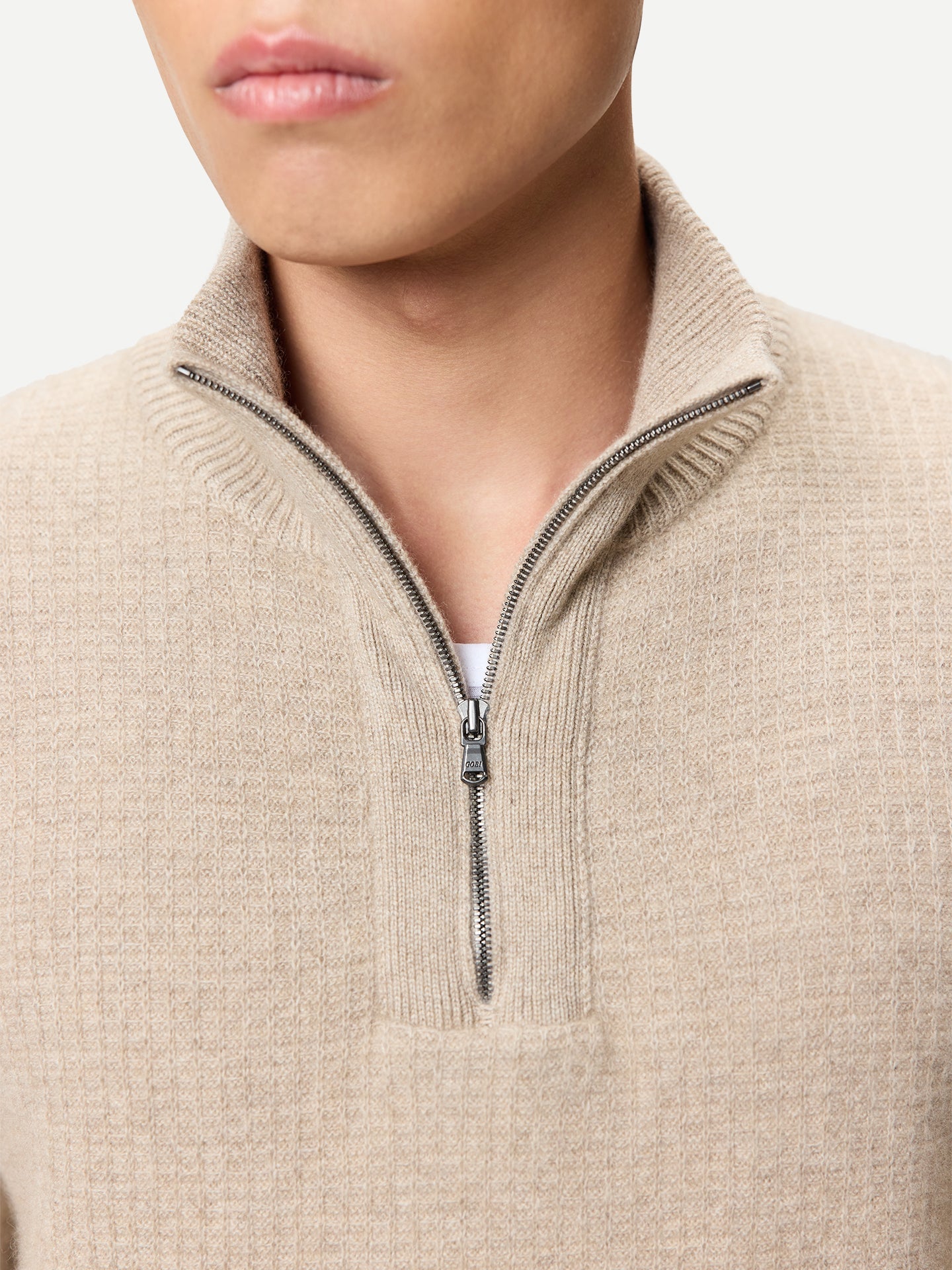 Men's Organic Colour Cashmere Waffle Knit Half-Zip Jumper