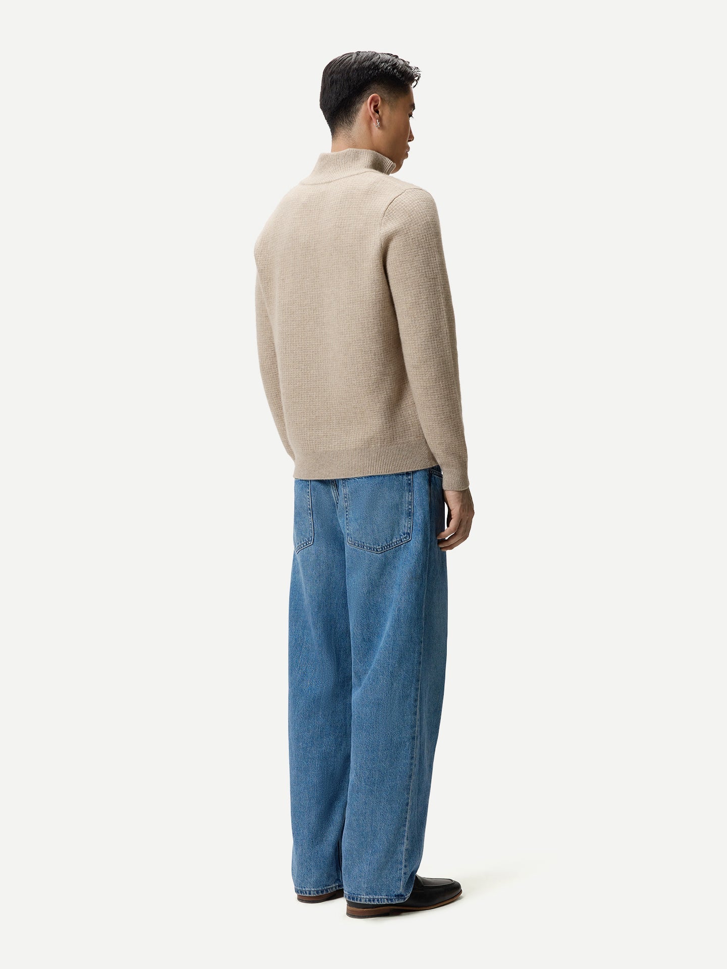 Men's Organic Colour Cashmere Waffle Knit Half-Zip Jumper