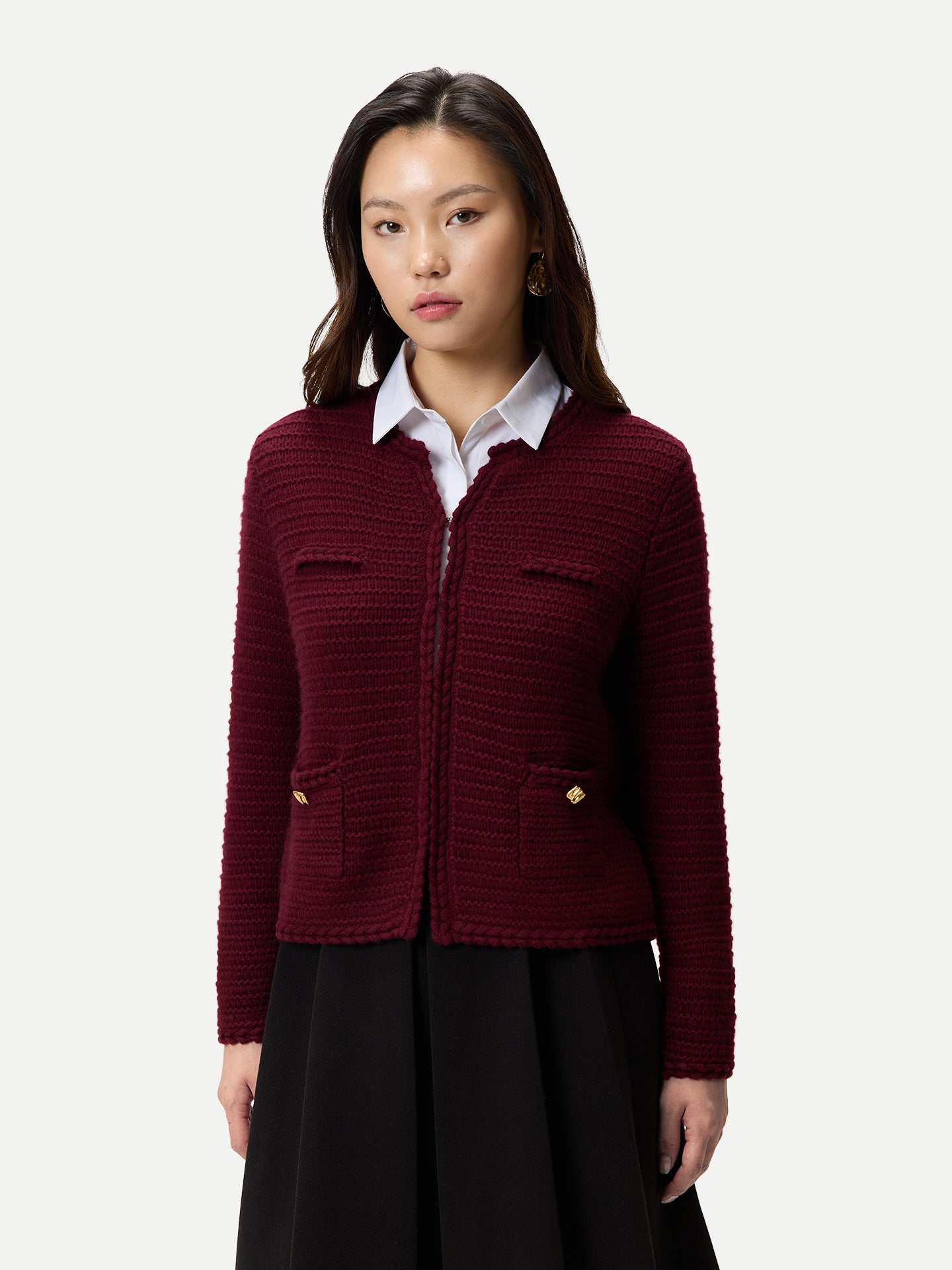 Textured Knit Cashmere Jacket-Style Cardigan