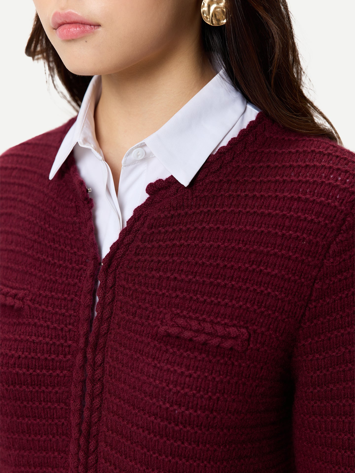 Textured Knit Cashmere Jacket-Style Cardigan
