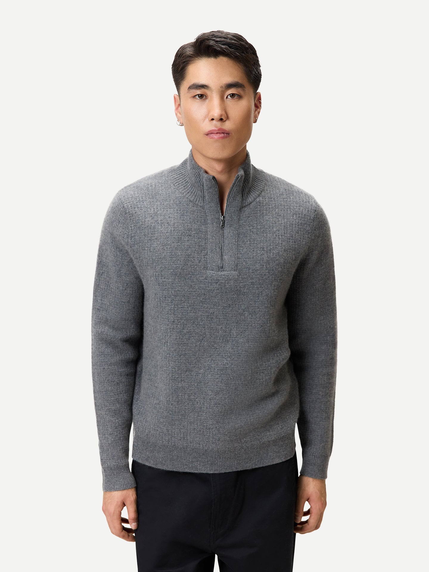 Men's Cashmere Waffle Knit Half-Zip Jumper