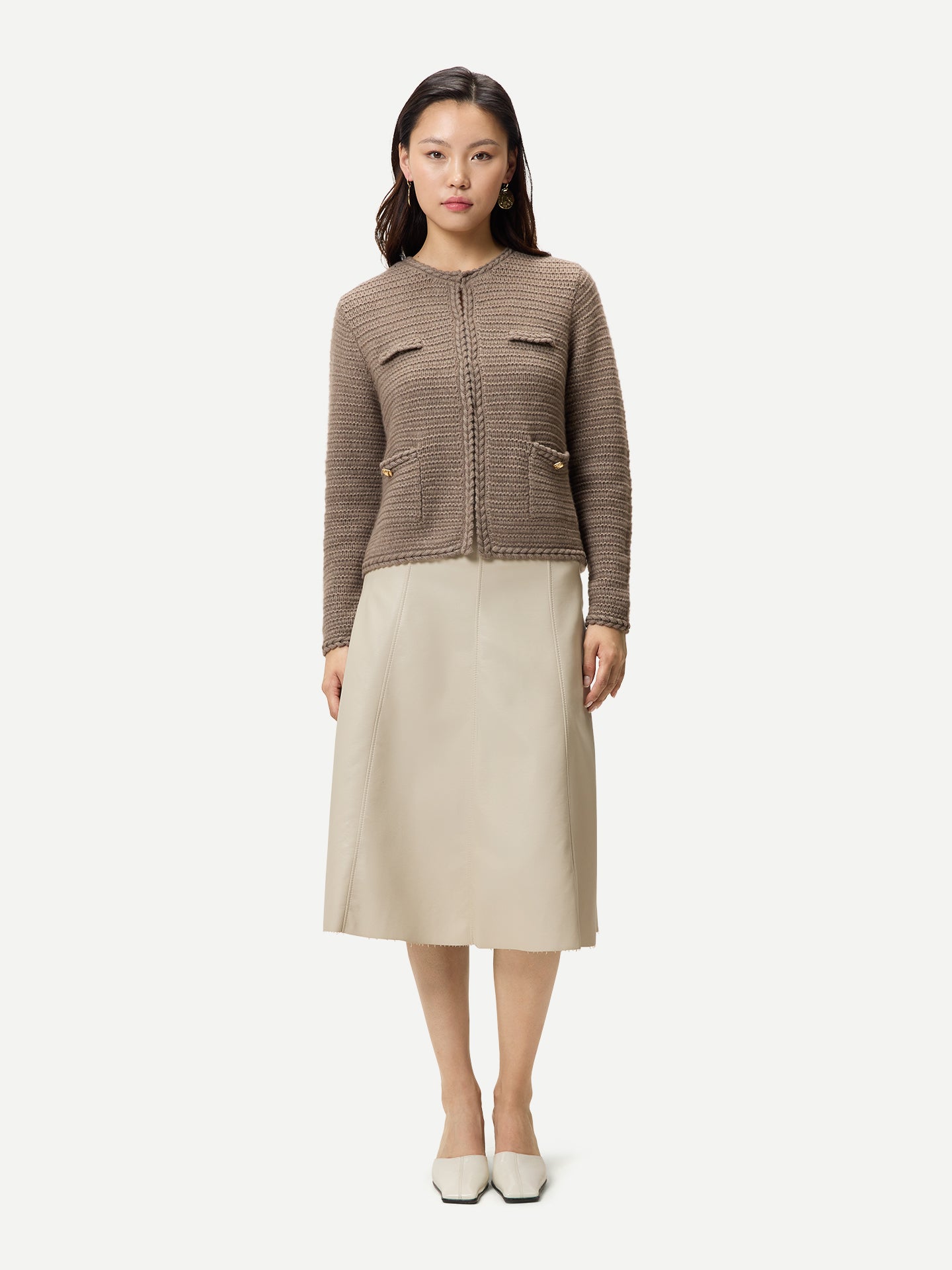 Organic Colour Textured Knit Cashmere Jacket-Style Cardigan
