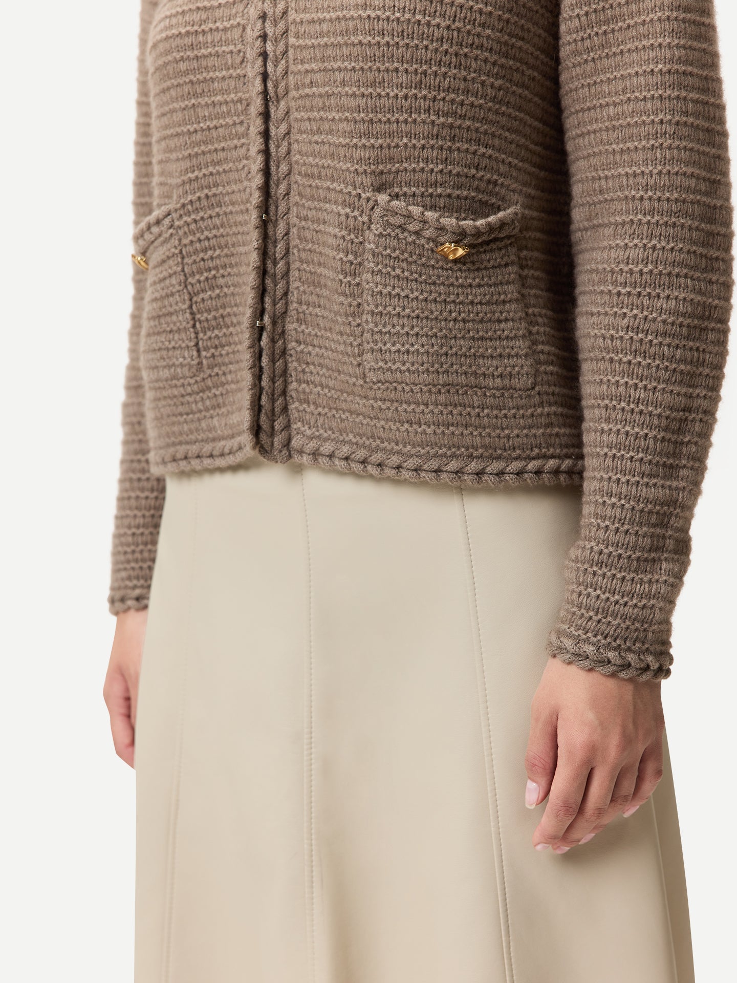 Organic Colour Textured Knit Cashmere Jacket-Style Cardigan