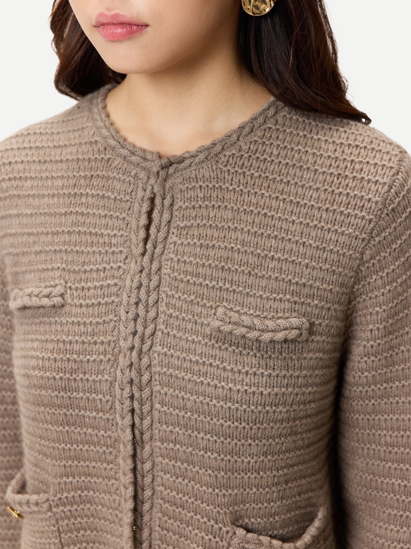 Organic Colour Textured Knit Cashmere Jacket-Style Cardigan