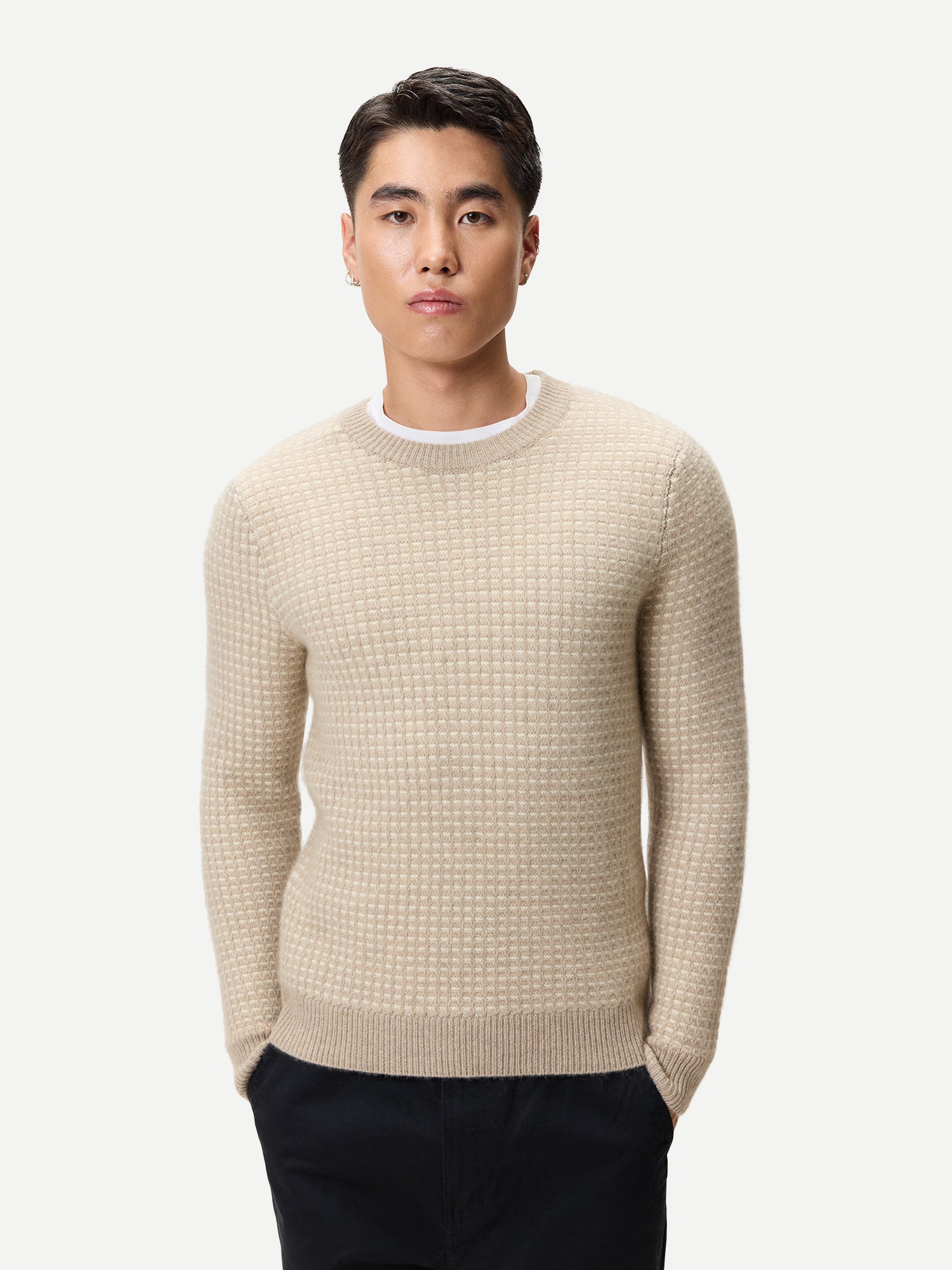 Men's Organic Colour Cashmere Waffle Knit Jumper