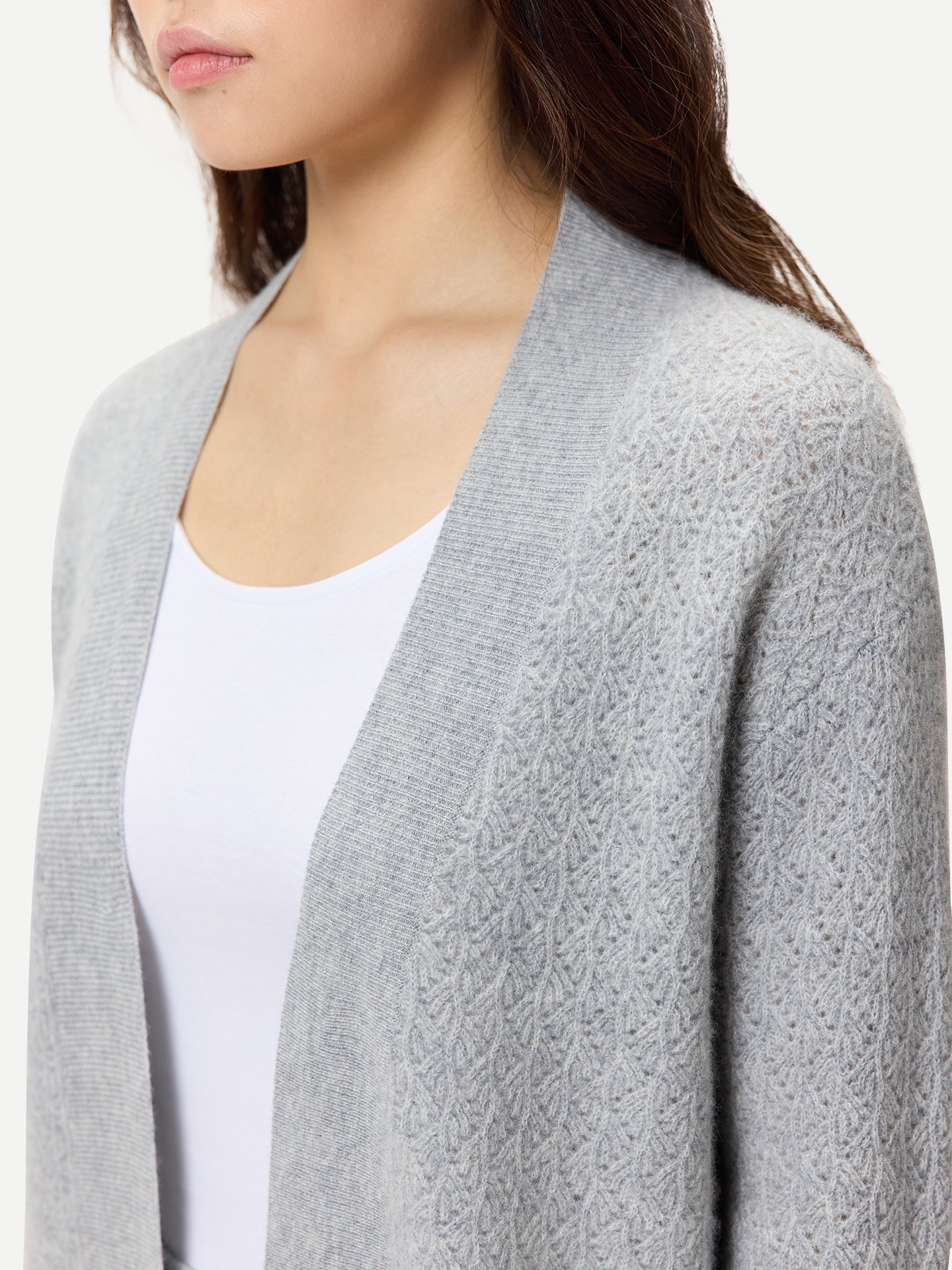 Ajour Knit Open-Front Cashmere Cardigan