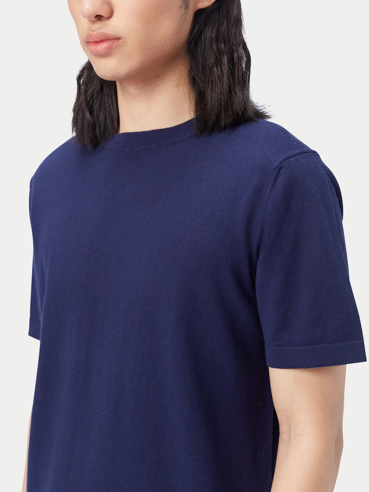 Men's Cotton Silk Cashmere Blend T-shirt Navy - Gobi Cashmere