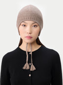 Cashmere Hat with Ties Taupe I GOBI UK