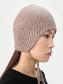 Cashmere Hat with Ties Taupe I GOBI UK