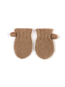 Pair of brown knitted mittens on a white background | GOBI UK #color_taupe