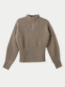 Women's Cashmere Zip Detailed Rib Polo Taupe - Gobi Cashmere #color_taupe