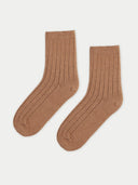 Unisex Cashmere Rib Knit Socks Taupe- Gobi Cashmere #color_burro
