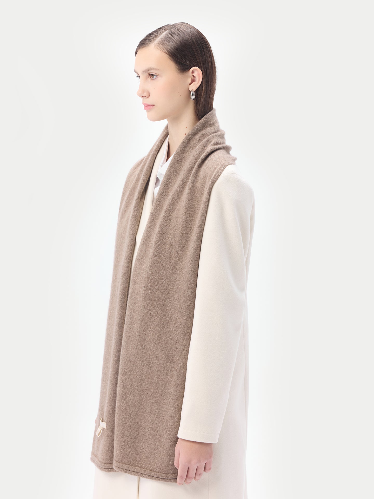 Unisex Organic Cashmere Jersey Knit Scarf Taupe - Gobi Cashmere 