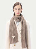 Unisex Cashmere Rib Knit Scarf in Taupe | GOBI UK