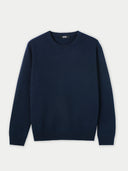 A navy blue cashmere crew neck jumper. #color_navy