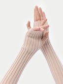 Unisex Cashmere Fingerless Gloves in Ivory White | GOBI UK #color_sand-beige